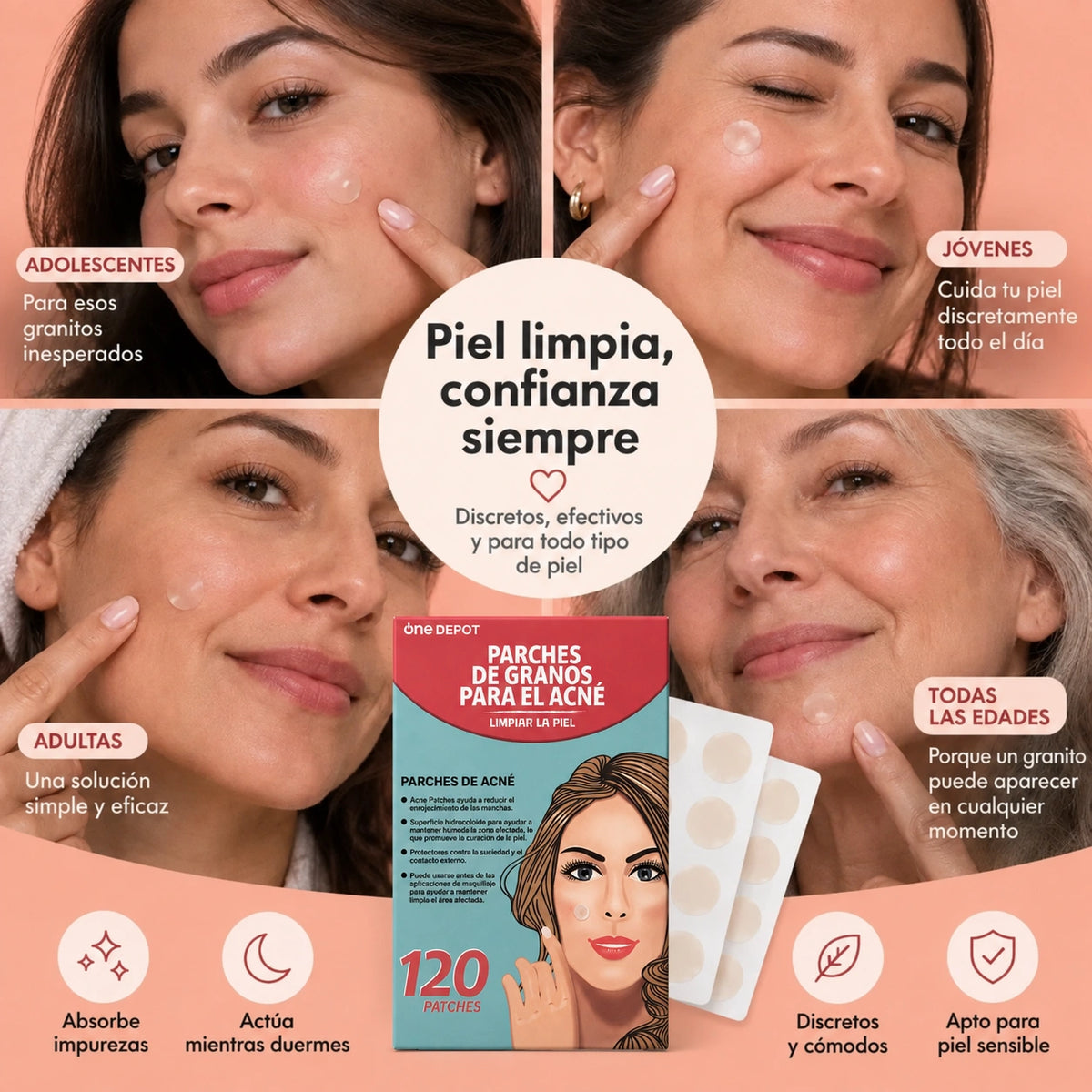 3 packs de parches para acné (120 unidades)